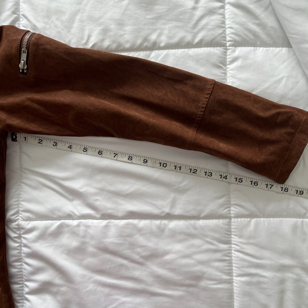 Mi Ami Brown Faux Suede Zippered Jacket Coat Boho Western Chic Edgy Moto Y2K M - Picture 7 of 8